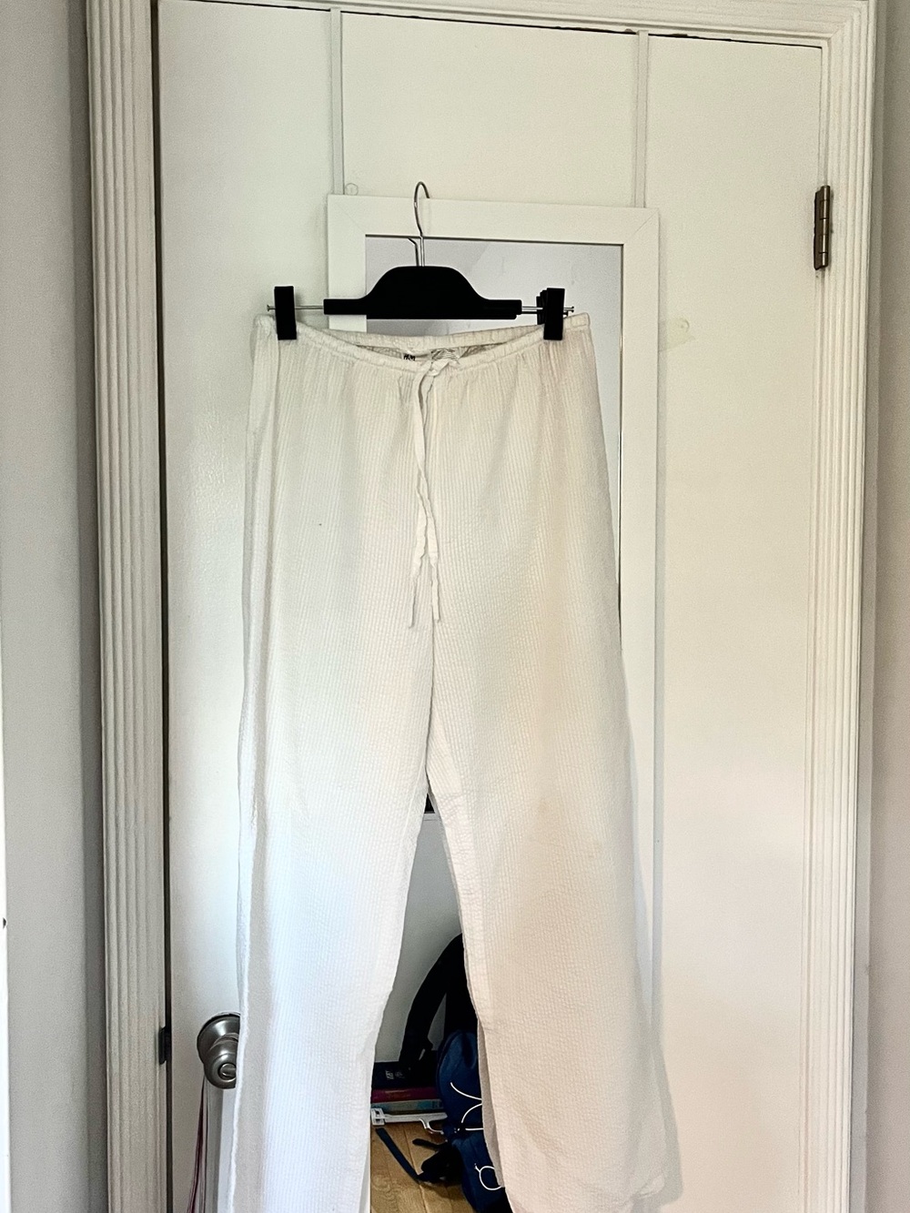 H&M White Waffle Knit Drawstring Sweatpants